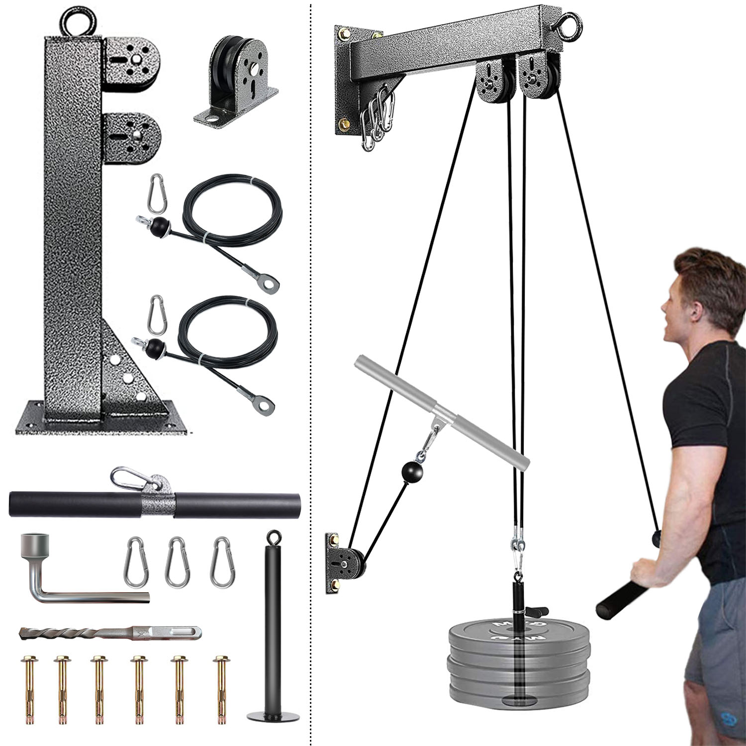 Home Gym On Wall - Fitness Wall Mounted Pulley System, Weight