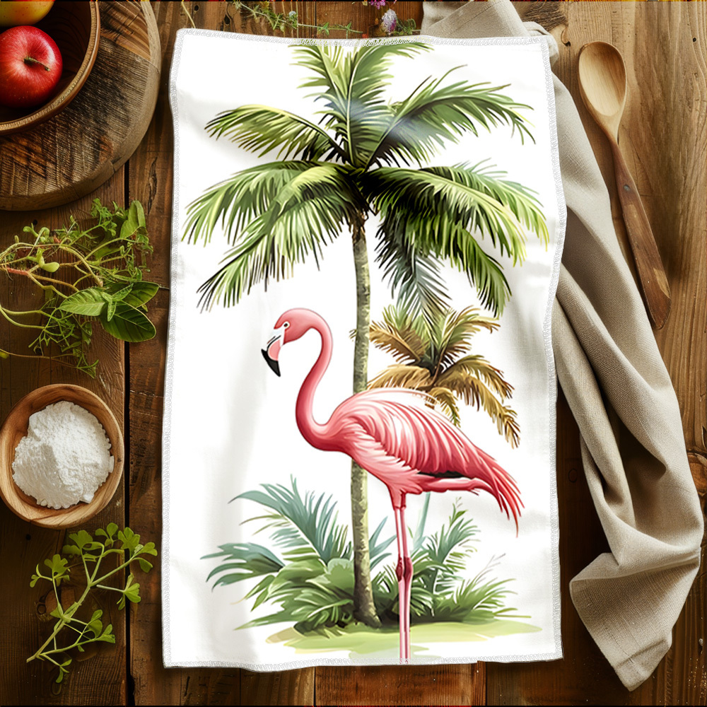 Home Gym Unit - 1pc Tropical Palm Flamingo Scrub Cloth,